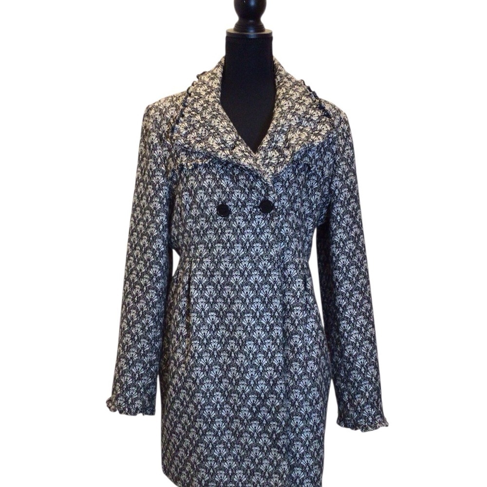 Honee Women’s Patterned Wool Blend Peacoat Jacket Size L Double Breasted Lined - Picture 3 of 11